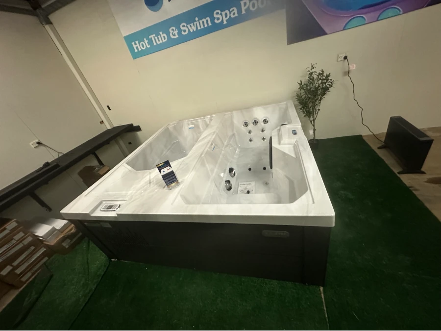 Spa pool displays inside the NZ Spas Masterton showroom